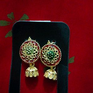 Golden Red Jhumkis