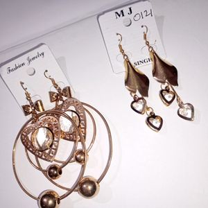 Set Of Two Golden Party Earrings