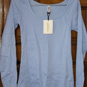 Light Blue Color Ribbed Thin Sweater For Women