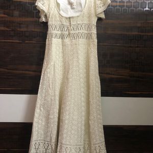 Off White lucknowi Gown With Dupatta