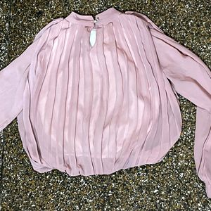 Pink white Long sleeve flowy wave office Top