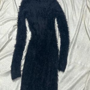 FUR FAUX BLACK BODYCON DRESS