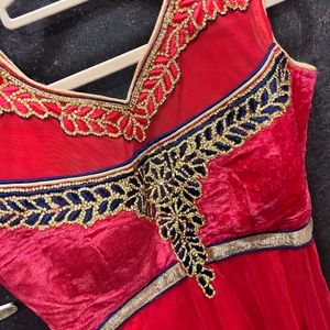 Rose Red Anarkali Set