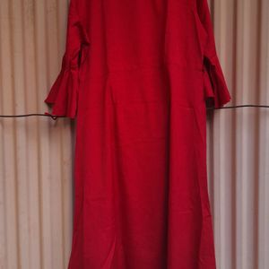 Red Daily Wear Kurta With Bell Sleeves