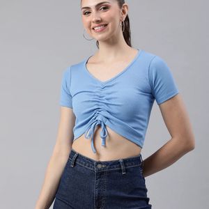 Zara Ribbed Front Drawstring Top