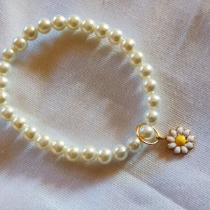 White Pearl Bracelet with Charm