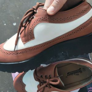 Roadster Brown&White Colourblocked Platform Derbys