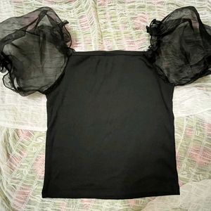 Puffy Net Sleeves Crop Top