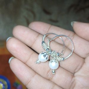 Pearl And Silver Hoop Earring