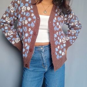 Floral Print Knit Cardigan