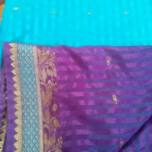 Very Beautiful Blue Purple Combination Saree