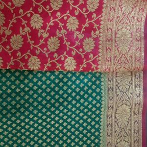 New Katan Banarasi Silk Saree pink And Rama Green