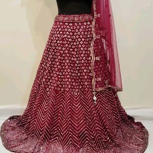 Burgundy Colour Full Mirror Worked Lehenga