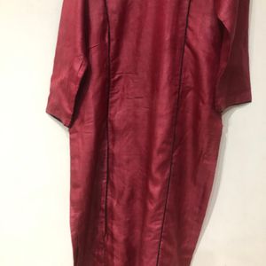 Red Maroon Silk Kurta With Pipin In Front