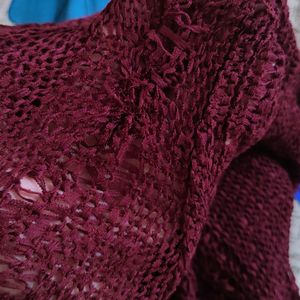 H&M Knitted Oversized Burgundy Pullover Top