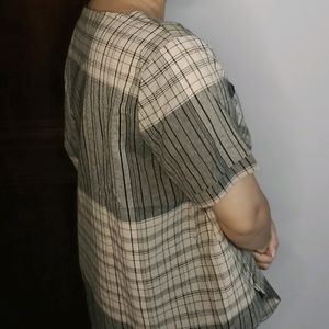 Women Beige Grey Checks Regular Fit Top