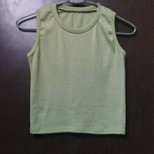 Mud Green Crop Tank Top In Ribbed Material