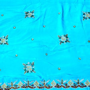 Beautiful Blue Saree with Stone Work