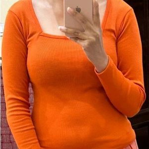 Orange Square Neck Top