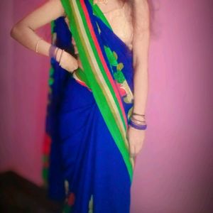 Blue Saree No Blouse