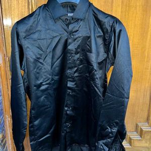 BLACK SHINING SILK PARTYWEAR SHIRT SIZE - 38