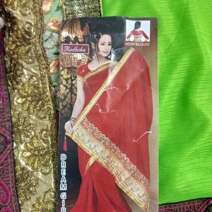 Parrot Green Lycra Saree