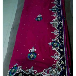 Beautiful heavy Rani pink saree