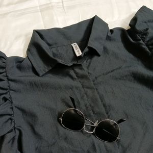 Balloon Sleeves Black Shirt