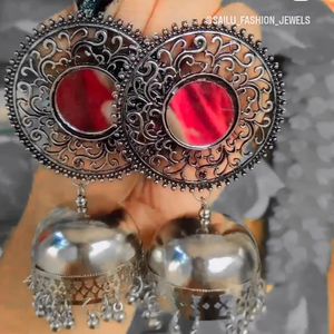 Oxidised Mirror Jhumka earrings