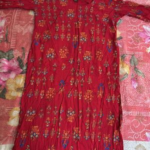 Red Cotton Blouse Sleeve Kurta