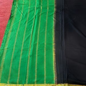 Vintage black And bright green mysore silk saree