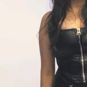 Chain Up Black Lether Tank Top