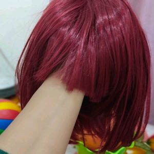 Red Korean Hair Full Head Wig With Bangs