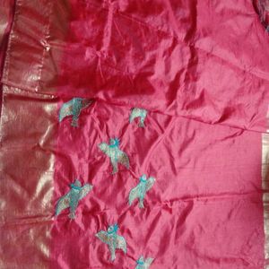 Red Bird Embroidery Design Saree