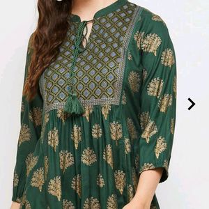 Max Ethic Motif Gold Printed Green Tunic/Topic