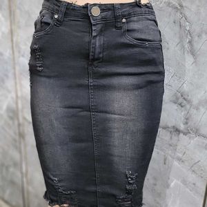 Black Denim Stretchable Skirt