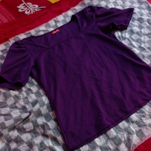 30rs Off🚚Casual Puff Sleeves Solid Purple Top