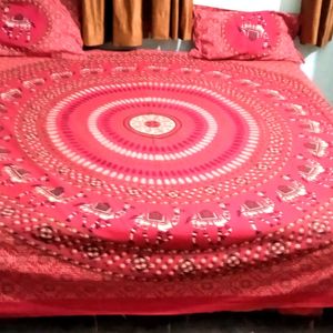 Bombay Hyies Cotton Fabric Red Designed Bed Sheet