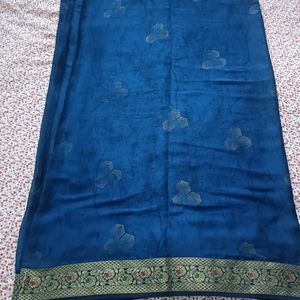 Blue Printed Cotton Silk Saree