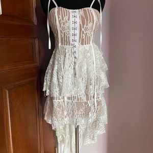 Sexy Nude  Lace Mini Dress