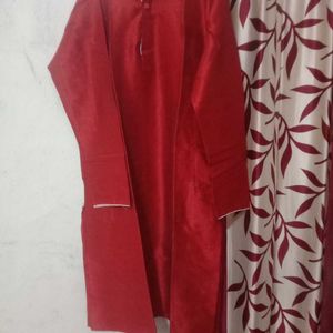 Red and White Kurta set for Men