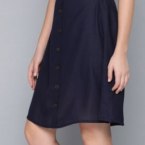 HERE&NOW Women Navy Blue Solid-A-Line Skirt