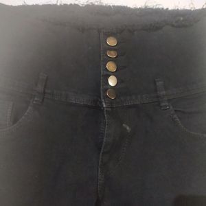 Black 5 Step Button Jeans