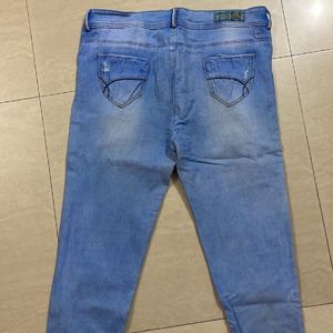 Distress Denim Mid Waist Jeans