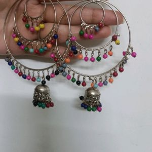 Multi Colour Oxidised Hanging Earrings