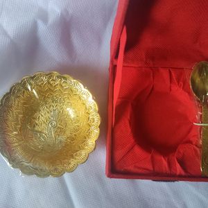 Silver Plated Gold Polished Bowl & Spoon