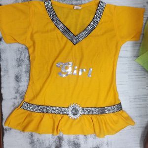 Green And Yellow Colour Dress With Bottom Wear