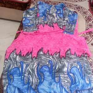 Beautiful Blue And Pink Designer Maxi Kurti