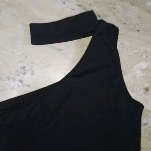 One Side Off Shoulder Black Dress For Girls