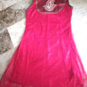 Brand New Ethnic Embroidery Red Net Kurti Dress